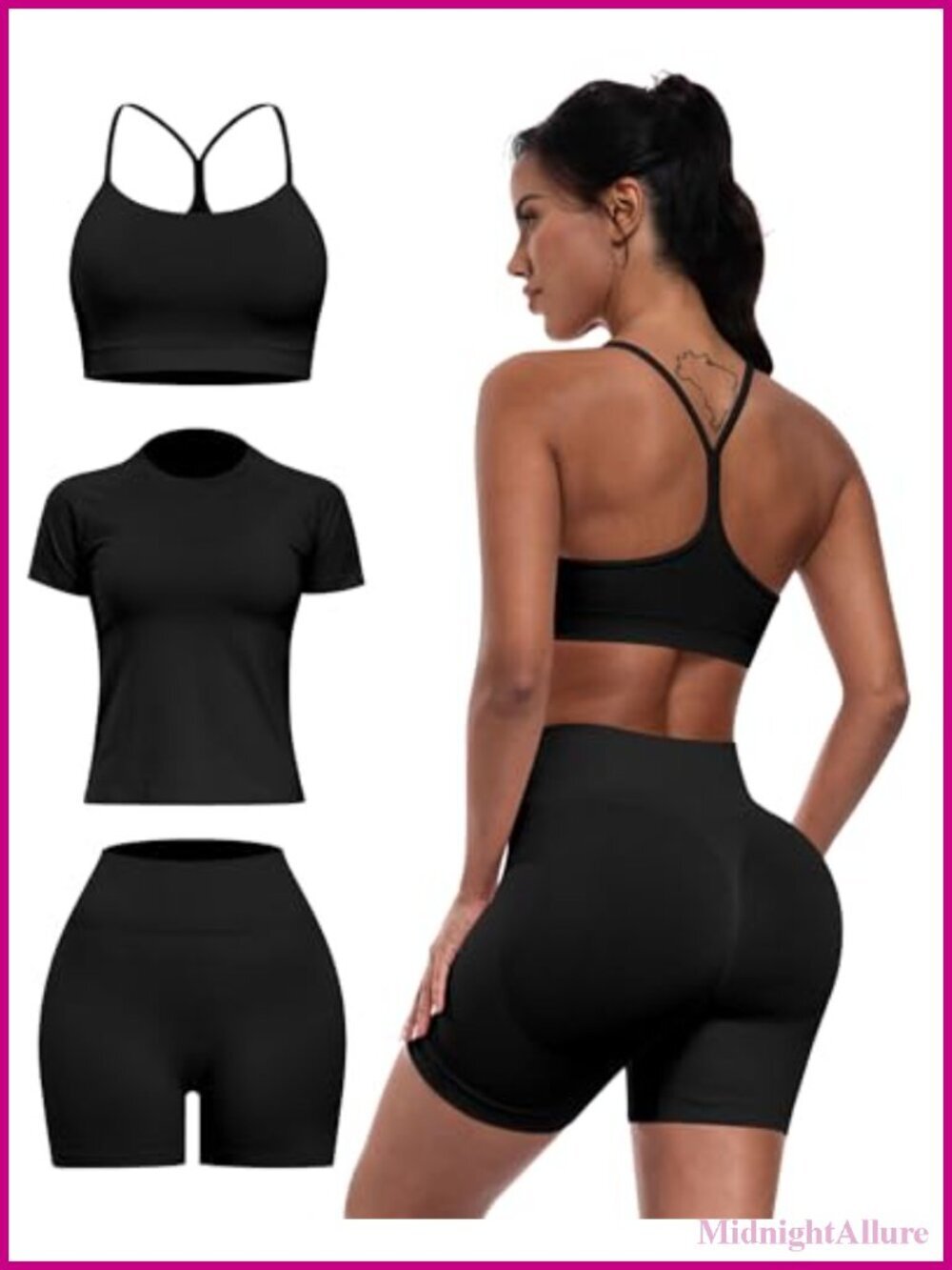 3 Piece Seamless Workout Set: Sports Bra, Top & Shorts